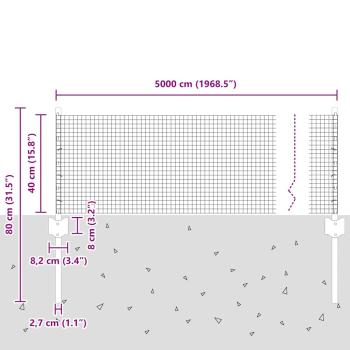 Geschweißter Drahtzaun mit 22 U-Pfosten Silber 0.4x50 m Stahl