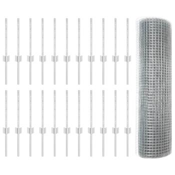 Geschweißter Drahtzaun mit 22 U-Pfosten Silber 0.4x50 m Stahl