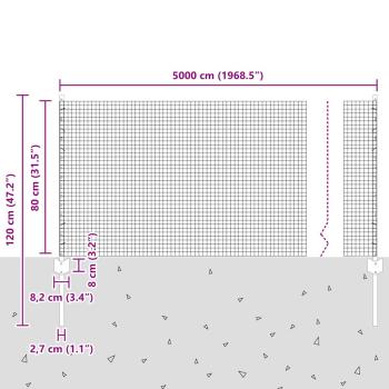 Geschweißter Drahtzaun mit 22 U-Posts Silber 0.8x50 m Stahl