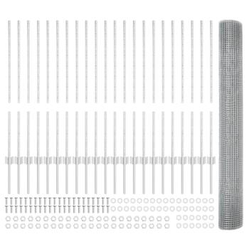 Geschweißter Drahtzaun mit 44 U-Pfosten Silber 1x50 m Stahl