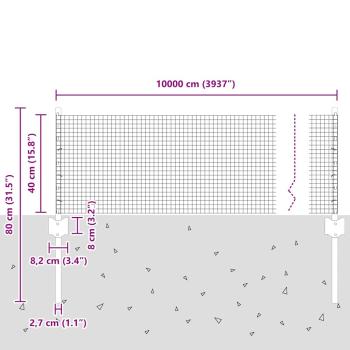 Schweißdrahtzaun mit 44 U-Pfosten Silber 0.4x100 m Stahl