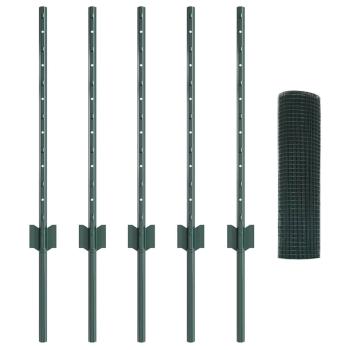 Geschweißter Drahtzaun mit 5 U-Posts Grün 0.6x10 m Stahl