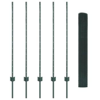 Maschendrahtzaun mit 5 U-Pfosten Grün 1,2x10 m Stahl