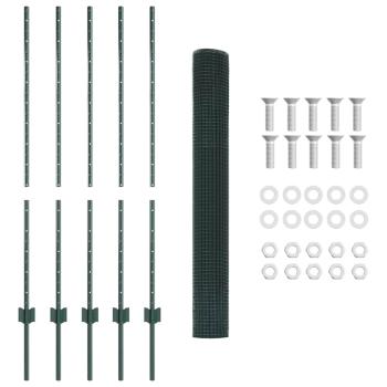 Maschendrahtzaun mit 5 U-Pfosten Grün 1,2x10 m Stahl