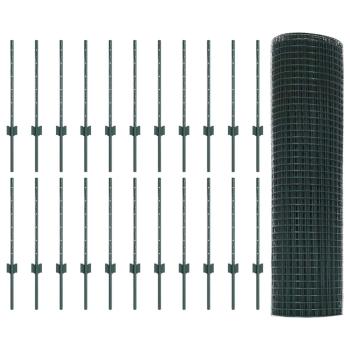 Geschweißter Drahtzaun mit 22 U-Stangen Grün 0.5x50 m Stahl