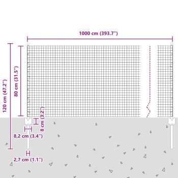Verschweißter Drahtzaun mit 5 U-Stützen Grau 0.8x10 m Stahl