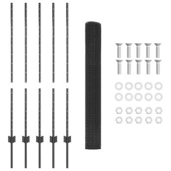 Geschweißter Drahtzaun mit 10 U-Posts Grau 1,2x10 m Stahl