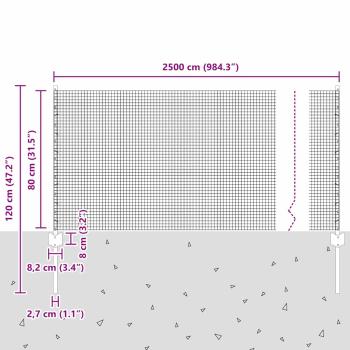 verzinkter Drahtzaun mit 44 U-Pfosten Grau 0.8x100 m Stahl