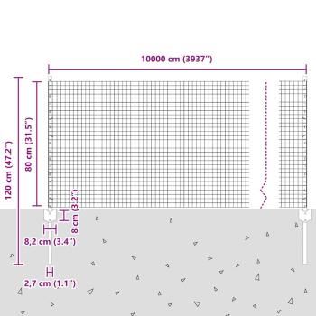 Geschweißter Drahtzaun mit 44 U-Pfosten Grau 0,8x100 m Stahl