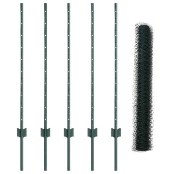 Zaunpfosten 5 Stück U-Profil Grün 100 cm Stahl, Sechseckzaun Grün 1x10 m Stahl