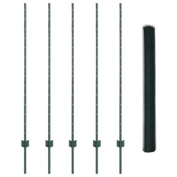 Zaunpfosten 5 Stück U-Kanal Grün 140 cm Stahl, Hexagon-Zaun Grün 1,4x10 m Stahl