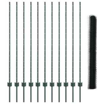 Zaunpfosten 11 Stück U-Kanal Grün 140 cm Stahl, Sechseckzaun Grün 1.4x25 m Stahl