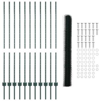 Zaunpfosten 11 Stück U-Kanal Grün 140 cm Stahl, Sechseckzaun Grün 1.4x25 m Stahl