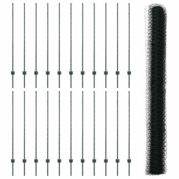 Zaunpfosten 11 Stück U-Kanal Grün 140 cm Stahl, Sechseckzaun Grün 1,4x50 m Stahl