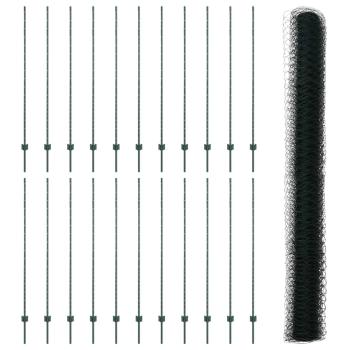 Zaunpfosten 11 Stück U-Kanal Grün 150 cm Stahl, Sechseckzaun Grün 1,5x50 m Stahl