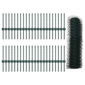 Zaunpfosten 11 Stück U-Profil Grün 40 cm Stahl, Sechseckzaun Grün 0,4x100 m Stahl