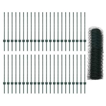 Zaunpfosten 11 Stk. U-Kanal Grün 80 cm Stahl, Sechseckzaun Grün 0.8 x 100 m Stahl