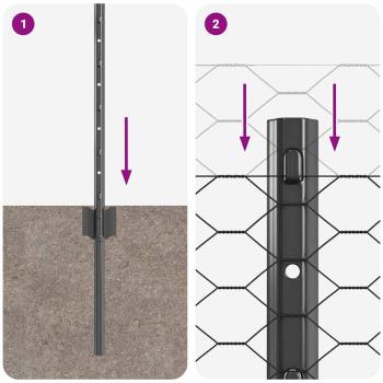 Zaunpfosten 11 Stk U-Channel Grau 60 cm Stahl, Sechseckzaun Grau 0,6x25 m Stahl