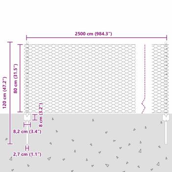 Zaunpfosten 11 Stück U-Kanal Grau 80 cm Stahl, Sechseckzaun Grau 0.8x25 m Stahl