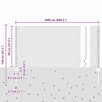 Zaunpfosten 11 Stück U-Kanal Grau 80 cm Stahl, Sechseckzaun Grau 0,8x25 m Stahl