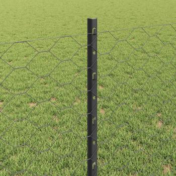 Zaunpfosten 11 Teile U-Kanal Grau 80 cm Stahl, Sechseckzaun Grau 0,8x50 m Stahl