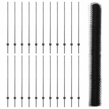 Zaunpfosten 22 Stück U-Kanal Grau 140 cm Stahl, Sechseckzaun Grau 1,4x50 m Stahl