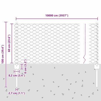 Zaunpfosten 11 Stück U-Profil Grau 60 cm Stahl, Sechseckzaun Grau 0,6x100 m Stahl