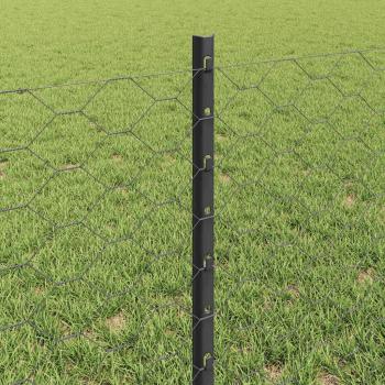 Zaunpfosten 11 Stück U-Profil Grau 60 cm Stahl, Sechseckzaun Grau 0,6x100 m Stahl
