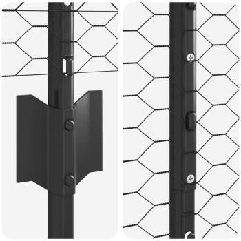 Zaunpfosten 22 Stück U-Profil Grau 100 cm Stahl, Sechseckzaun Grau 1x100 m Stahl