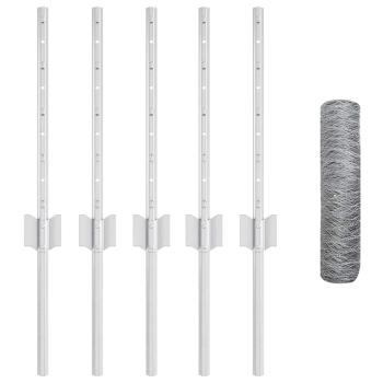 Zaunpfosten 5 Stück U-Profil 40 cm Feuerverzinkter Stahl, Sechseckzaun 0.4 x 10 m Feuerverzinkter Stahl