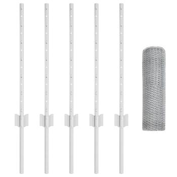 Zaunpfosten 5 Stück U-Profil 60 cm verzinkter Stahl, Hexagonzaun 0,6x10 m verzinkter Stahl