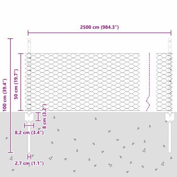 Sechsecken Zaun mit 11 U Pfosten Silber 0,5x25 m Stahl