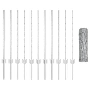 Zaunpfosten 11 Stück U-Kanal 80 cm feuerverzinkter Stahl, Sechseckzaun 0,8 x 25 m feuerverzinkter Stahl