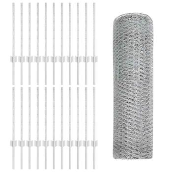 Zaunpfosten 11 Stück U-Kanal 60 cm Verzinkter Stahl, Sechseckzaun 0,5x50 m Verzinkter Stahl
