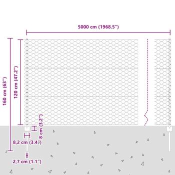 Zaunpfosten 22 Stk U-Kanal 120 cm feuerverzinkter Stahl, Sechseckzaun 1,2x50 m feuerverzinkter Stahl