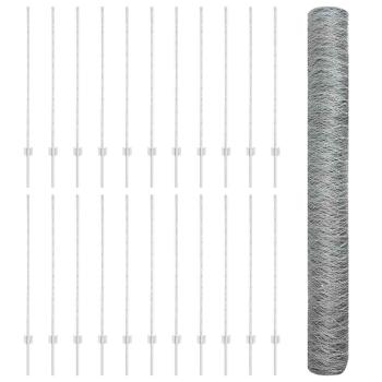 Zaunpfosten 22 Stk U-Kanal 120 cm feuerverzinkter Stahl, Sechseckzaun 1,2x50 m feuerverzinkter Stahl