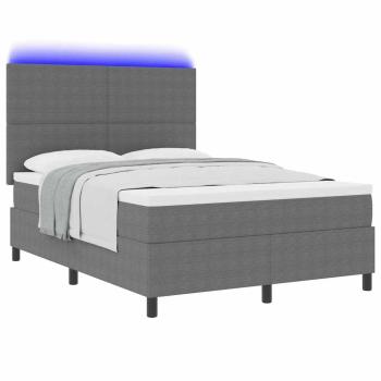 Box Spring Bett mit Matratze & LED Licht Grau 140x200 cm Cord-Stoff