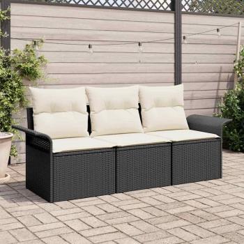 ARDEBO.de - 3-teiliges Garten-Sofa-Set mit Kissen Schwarz Poly-Rattan
