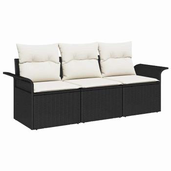 3-teiliges Garten-Sofa-Set mit Kissen Schwarz Poly-Rattan