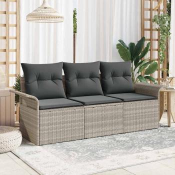 ARDEBO.de - 3-teiliges Garten Sofa Set mit Kissen Hellgrau Poly Rattan