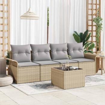 ARDEBO.de - Sofa Set 5 stk. Beige Poly-Rattan