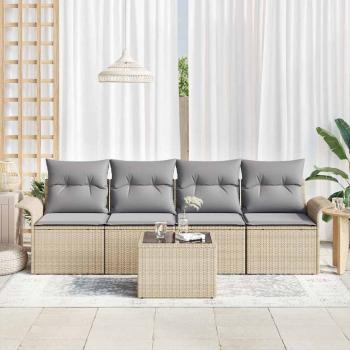 Sofa Set 5 stk. Beige Poly-Rattan