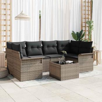 ARDEBO.de - 7-teiliges Garten-Sofa-Set mit Kissen Grau Poly-Rattan
