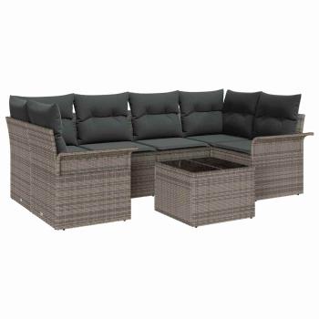 7-teiliges Garten-Sofa-Set mit Kissen Grau Poly-Rattan