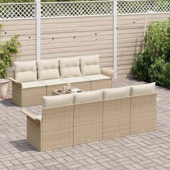 9-teiliges Garten-Sofa-Set mit Kissen Beige Poly Rattan