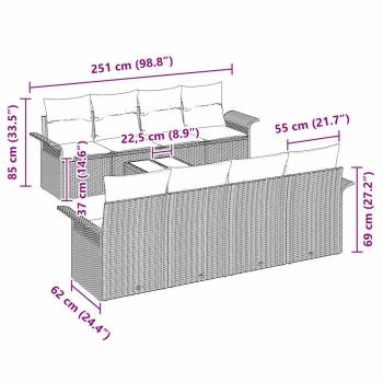 9-teiliges Garten-Sofa-Set mit Kissen Schwarz Poly-Rattan