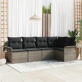 ARDEBO.de - 5-teiliges Gartensofa Set mit Kissen Grau Poly-Rattan