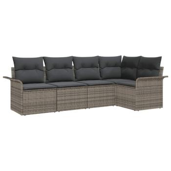 5-teiliges Gartensofa Set mit Kissen Grau Poly-Rattan