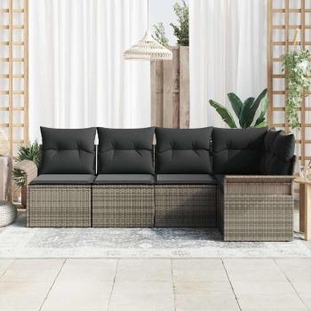 5-teiliges Gartensofa Set mit Kissen Grau Poly-Rattan