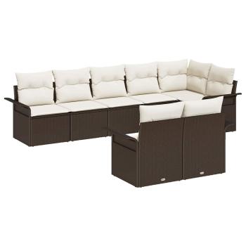 8-teiliges Garten Sofa Set mit Kissen Braun Poly Rattan
